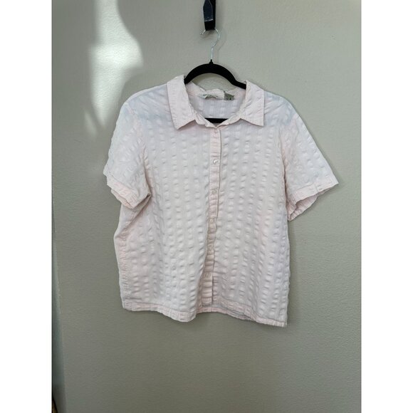 Orvis Womens Pink Blouse XL short sleeve button up cotton collared striped - Picture 1 of 6